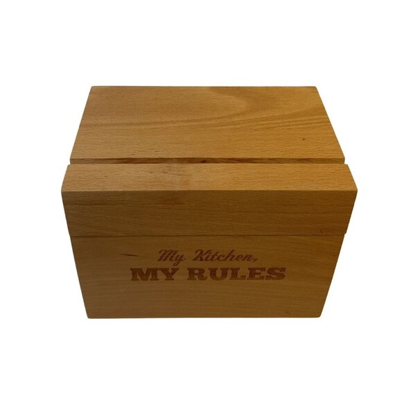 Cake Boss Beechwood Countertop Recipe Box w/Accessories "My Kitchen My Rules" - Picture 2 of 7